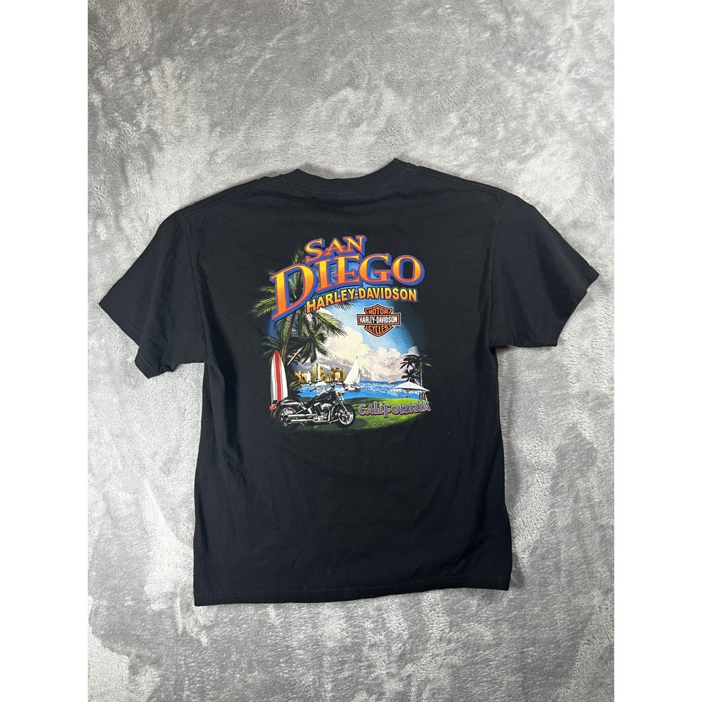 Harley Davidson T Shirt Men L Black San Diego California Biker Beach Vintage USA